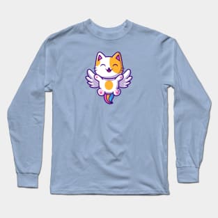 Happy Cat Unicorn Flying Cartoon Long Sleeve T-Shirt